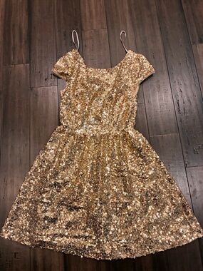 Gold Sequin Mini cap sleeve Party Dress Josh and Jazz size 13/14